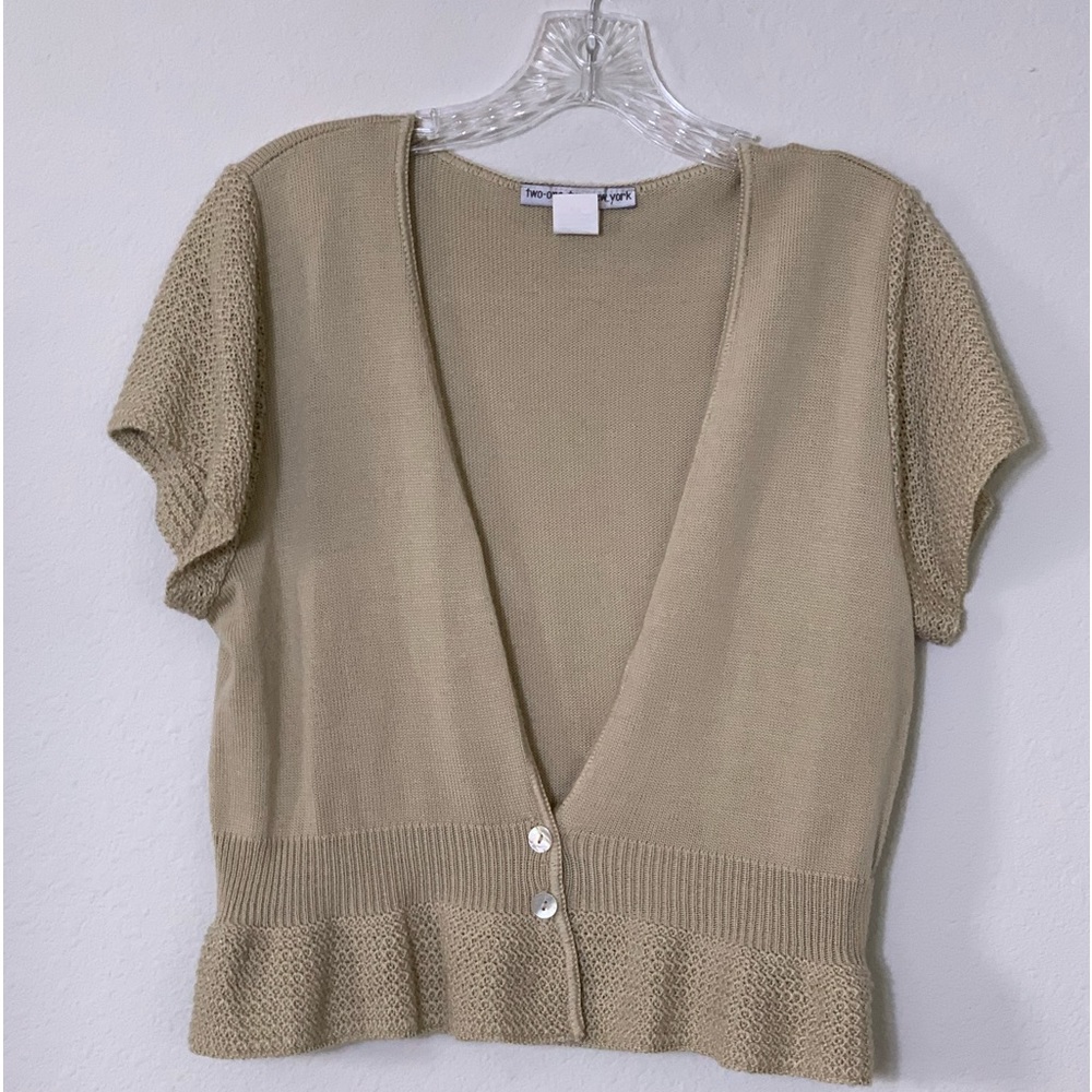 Two One Two New York Short Sleeve Knit Crochet Cardigan Sweater size XLG